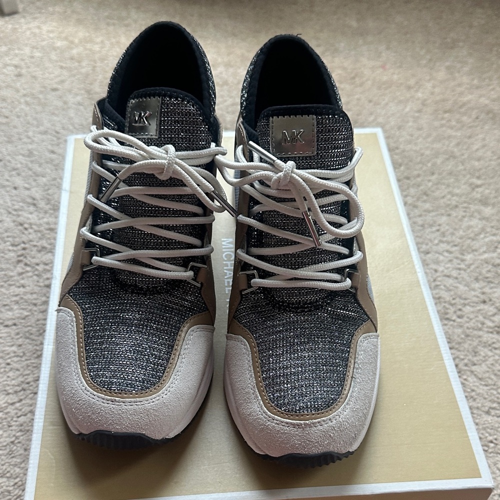 Michael Kors Men's Black, White, and Tan Sneakers just a used one time